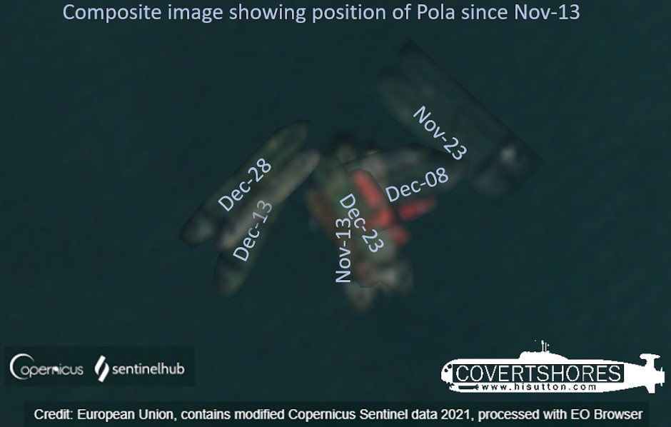 Location of tanker, Pola, leading up to Limpet Mine Attack