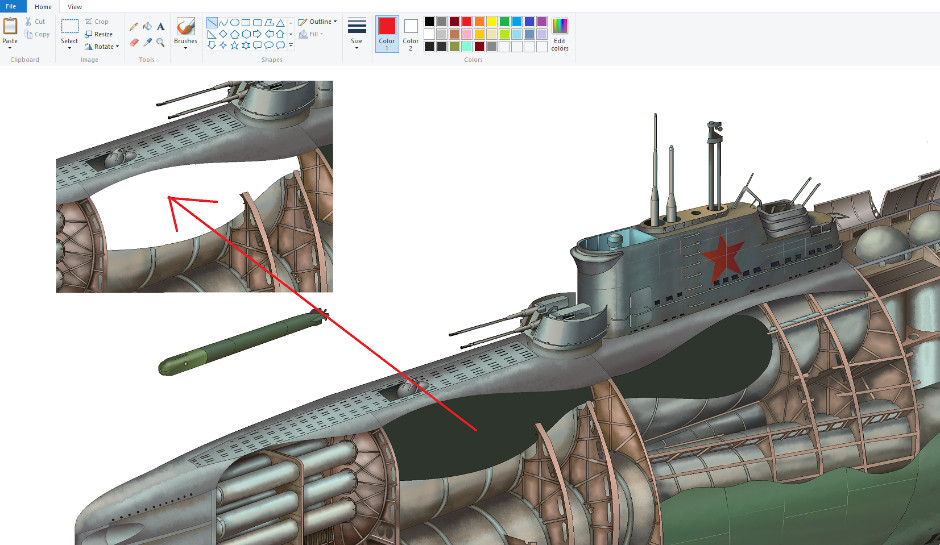 Stalin's super submarine P-2 sketch in MS Paint