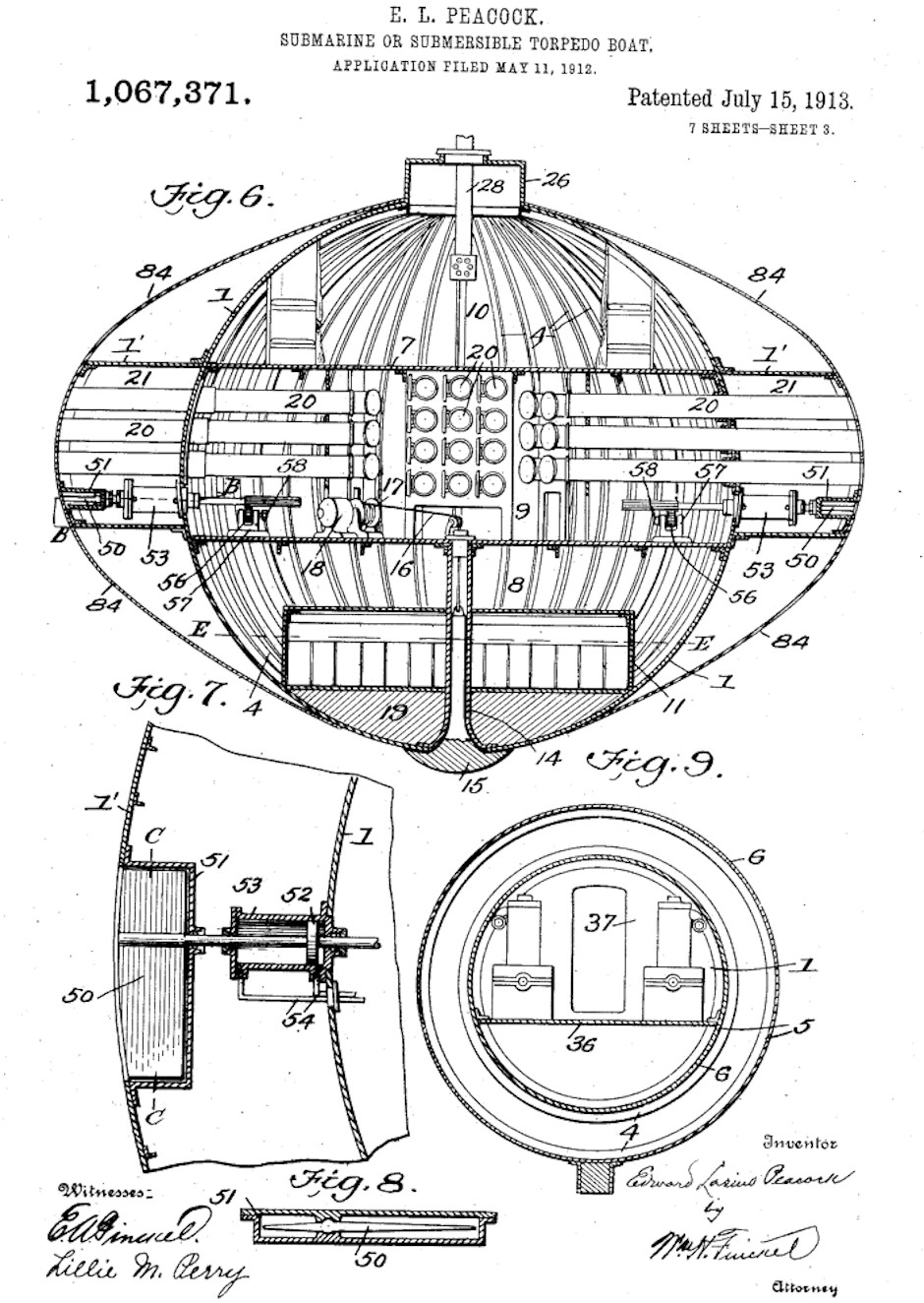 Lake Submarine Patent of 1913
